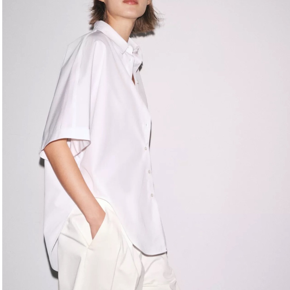 NWT ZARA WHITE COTTON OVERSIZED POPLIN SHIRT M - Picture 2 of 5